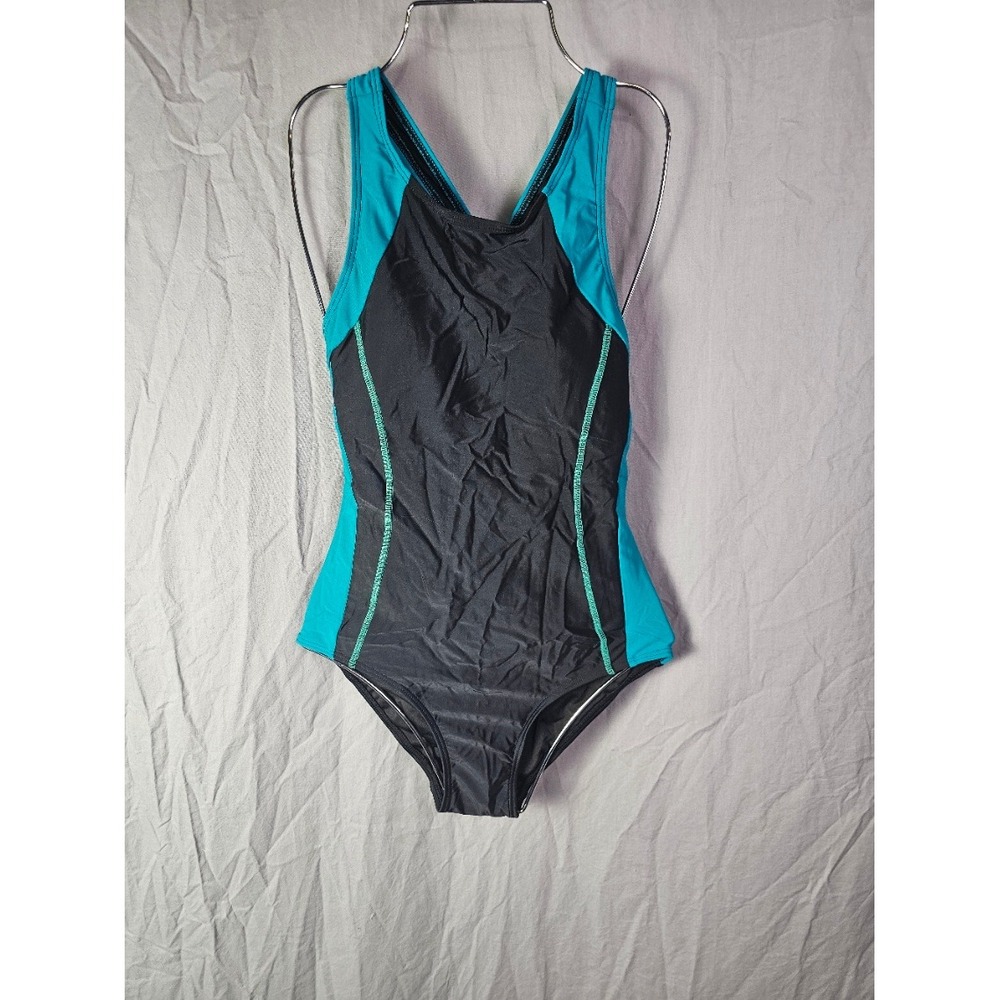 Charmo Women One Piece Swimsuit Black Turquoise UPF 50+ Athletic Racerback XS